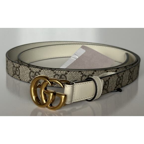 Gucci Women’s Leather GG Thin Width Belt Beige/Brown 110/44 409417 NWT - Picture 4 of 13